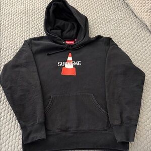 Supreme Black Hoodie with Orange Cone Graphic